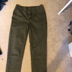 High Waisted Button Up Army Green Skinny Jeans